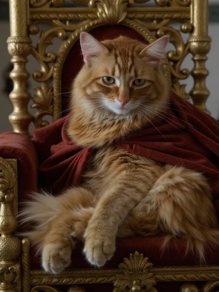 Gillie seated on a throne in royal robes